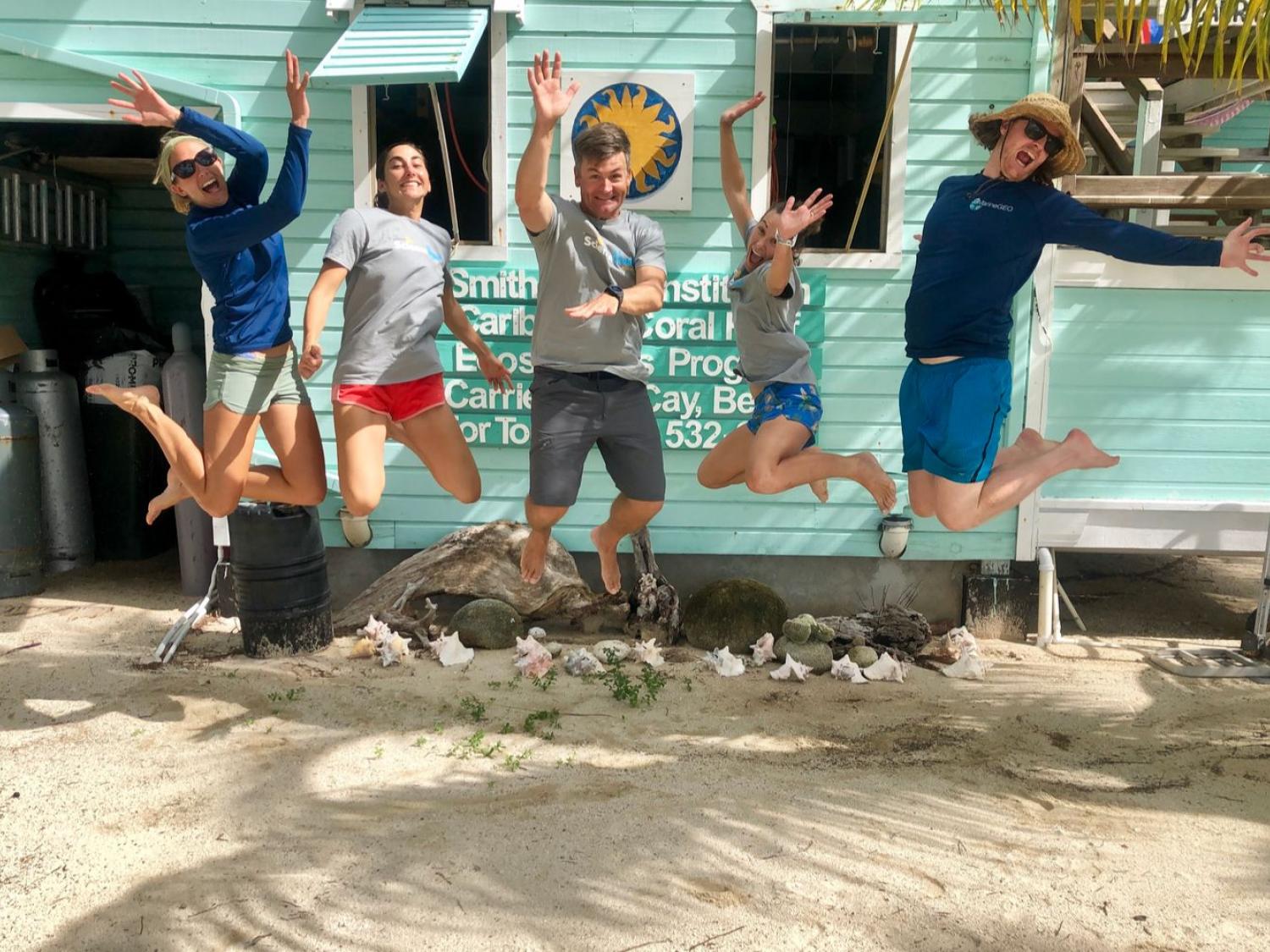 Researchers jumping