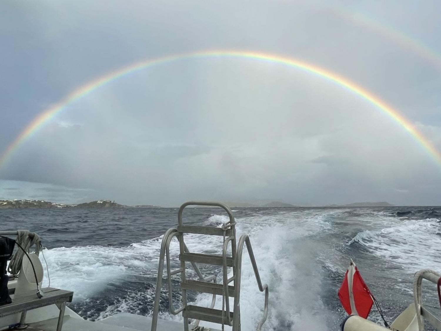 A double rainbow while boating back to UVI campus after a field day on St. John